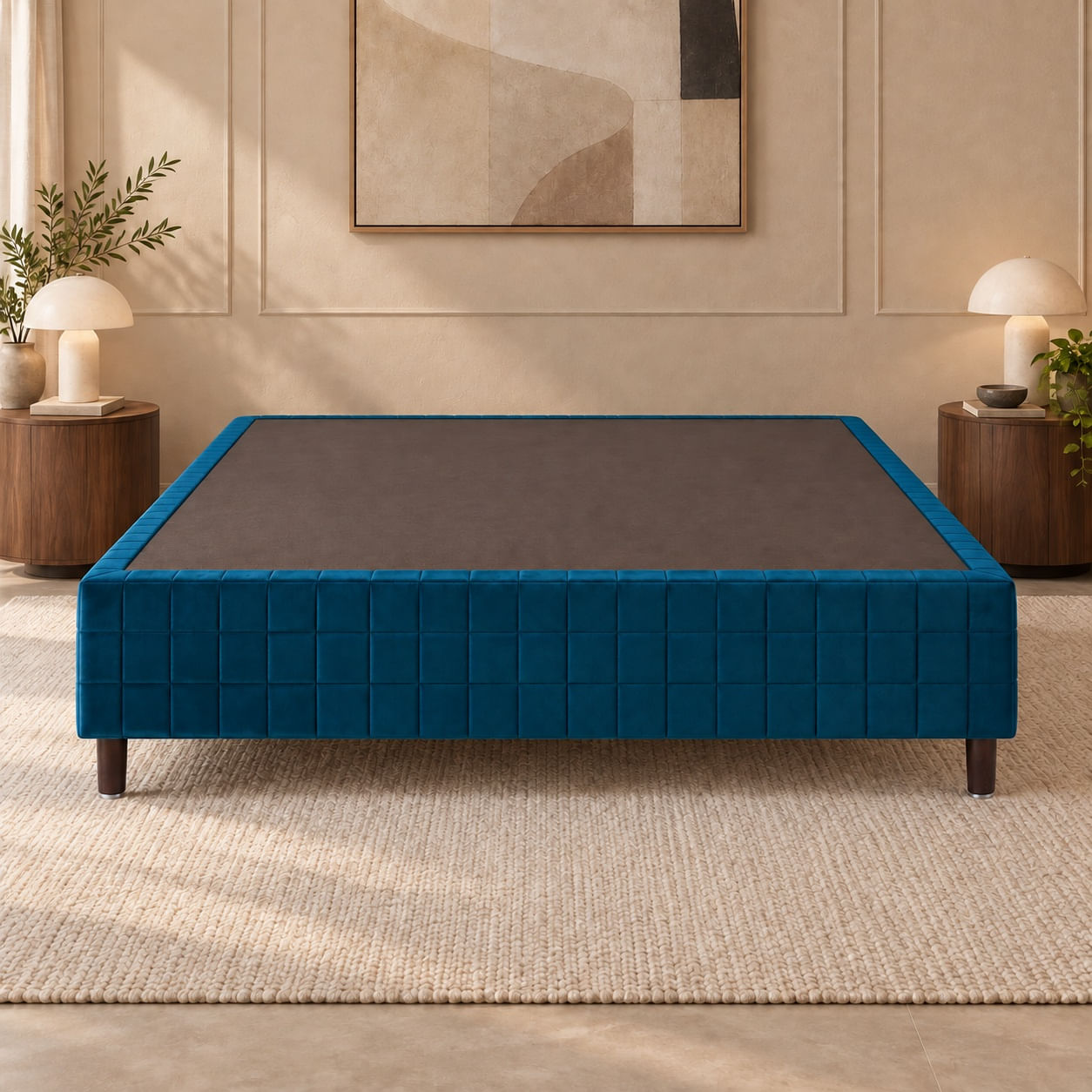 Box-Master-azul-138x188-cm-ambientada-frontal.-Colchao-vendido-separadamente.