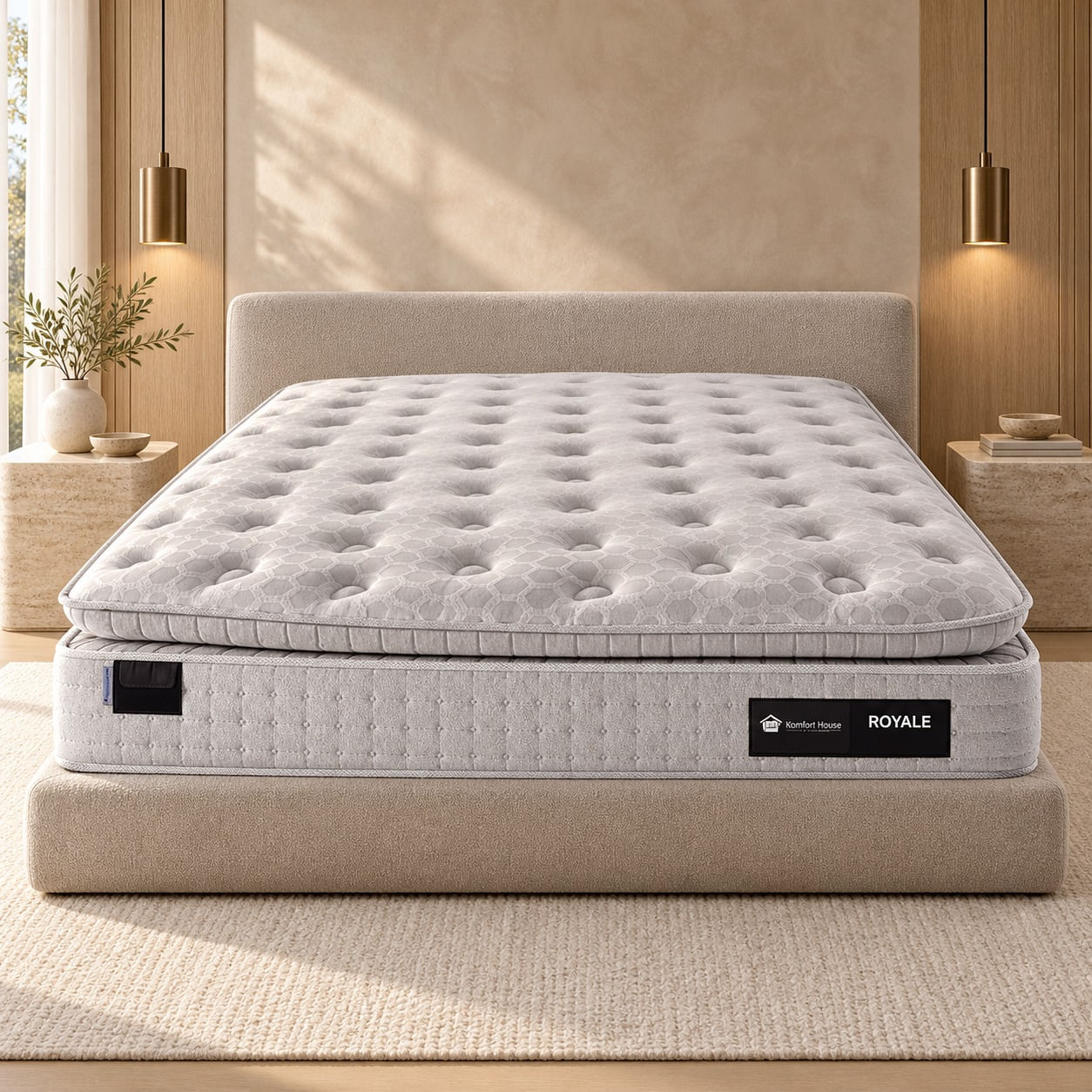 Colchao-Royale-casal-cinza138x188x35cm-frontal-em-ambiente.-Base-e-decoracao-nao-acompanham.