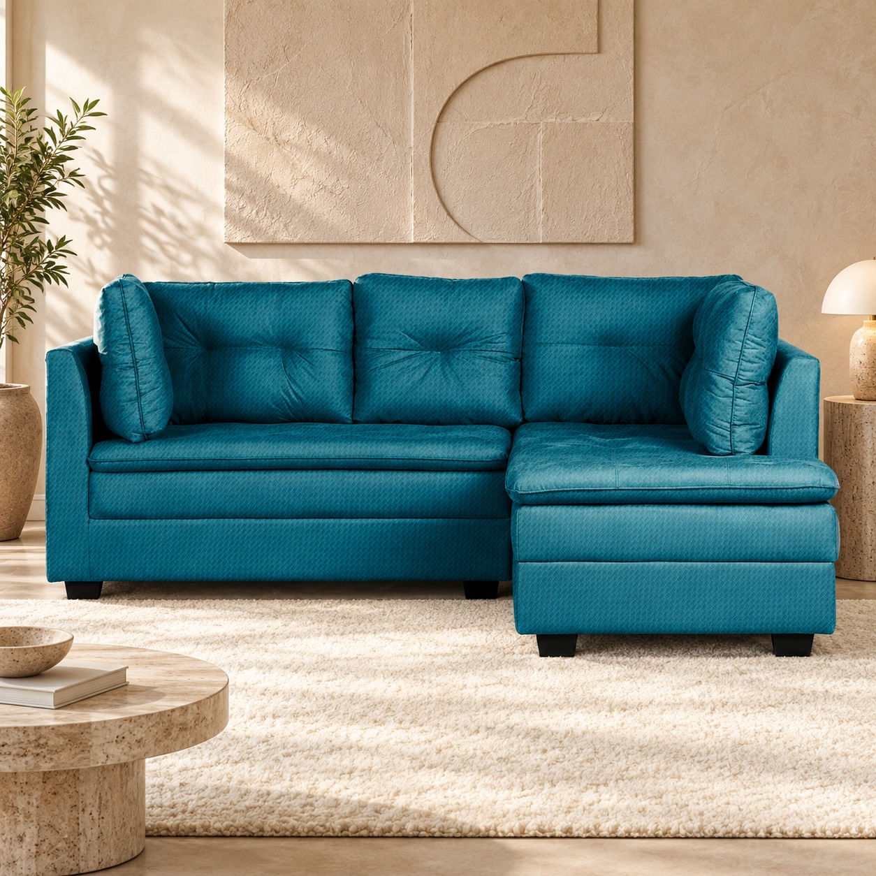 Sofa-Texas-azul-9177-frontal-ambientado-com-chaise-a-direita-de-quem-olha.-Decoracao-nao-acompanha.