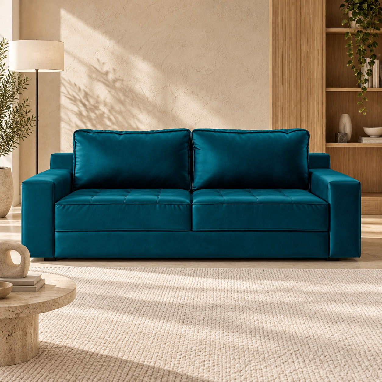 Sofa-Boston211cm-veludo-azul8298-em-ambientacao-ilustrativa-frontal.-Decoracao-nao-inclusa.
