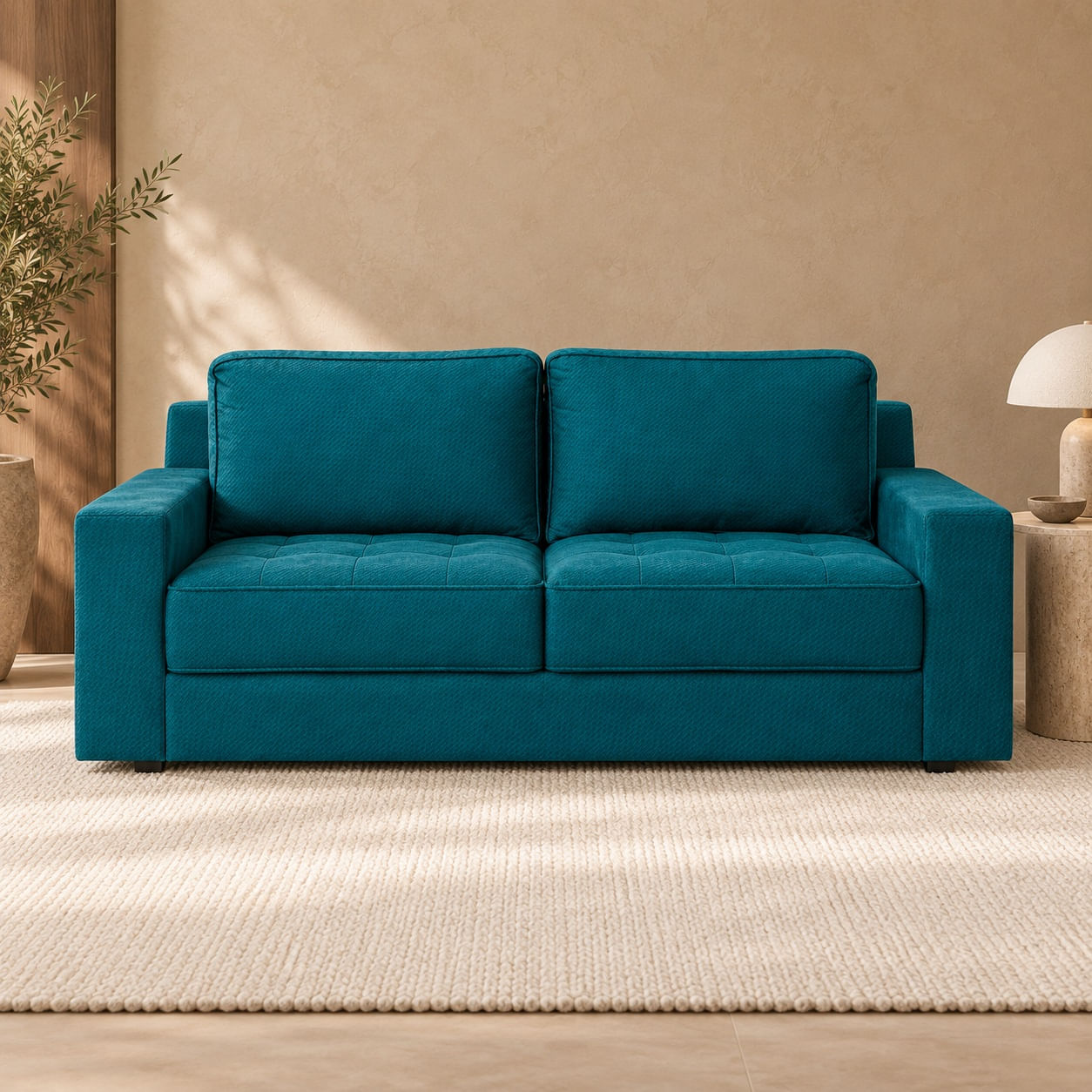 Sofa-Boston-166-cm-azul-9177-em-ambientacao-ilustrativa-frontal.-Decoracao-nao-inclusa.