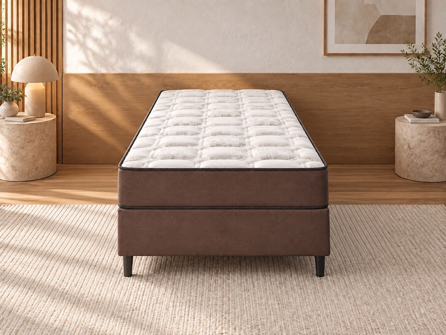 Conjunto-Moscou-Solteiro-chocolate-em-ambientacao-ilustrativa-frontal.-Painel-moveis-e-decoracao-nao-inclusos.