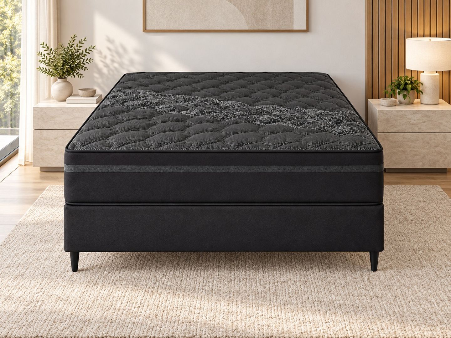 Conjunto-Troy-Black-Casal-em-ambientacao-ilustrativa-frontal.-Painel-moveis-e-decoracao-nao-inclusos.