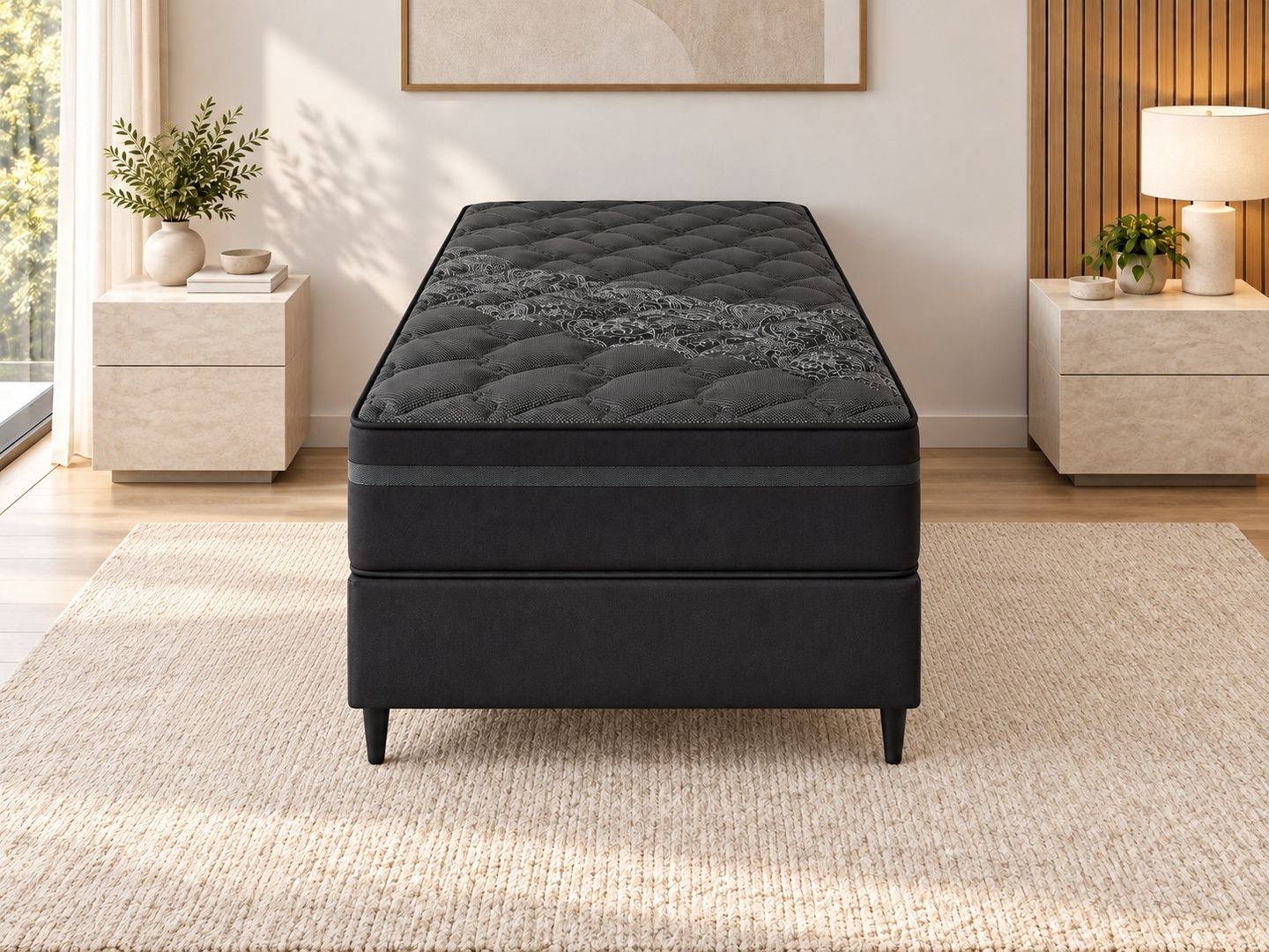 Conjunto Troy Black com Box Extra Firme 32cm D29 Ortopédico 180kg por pessoa