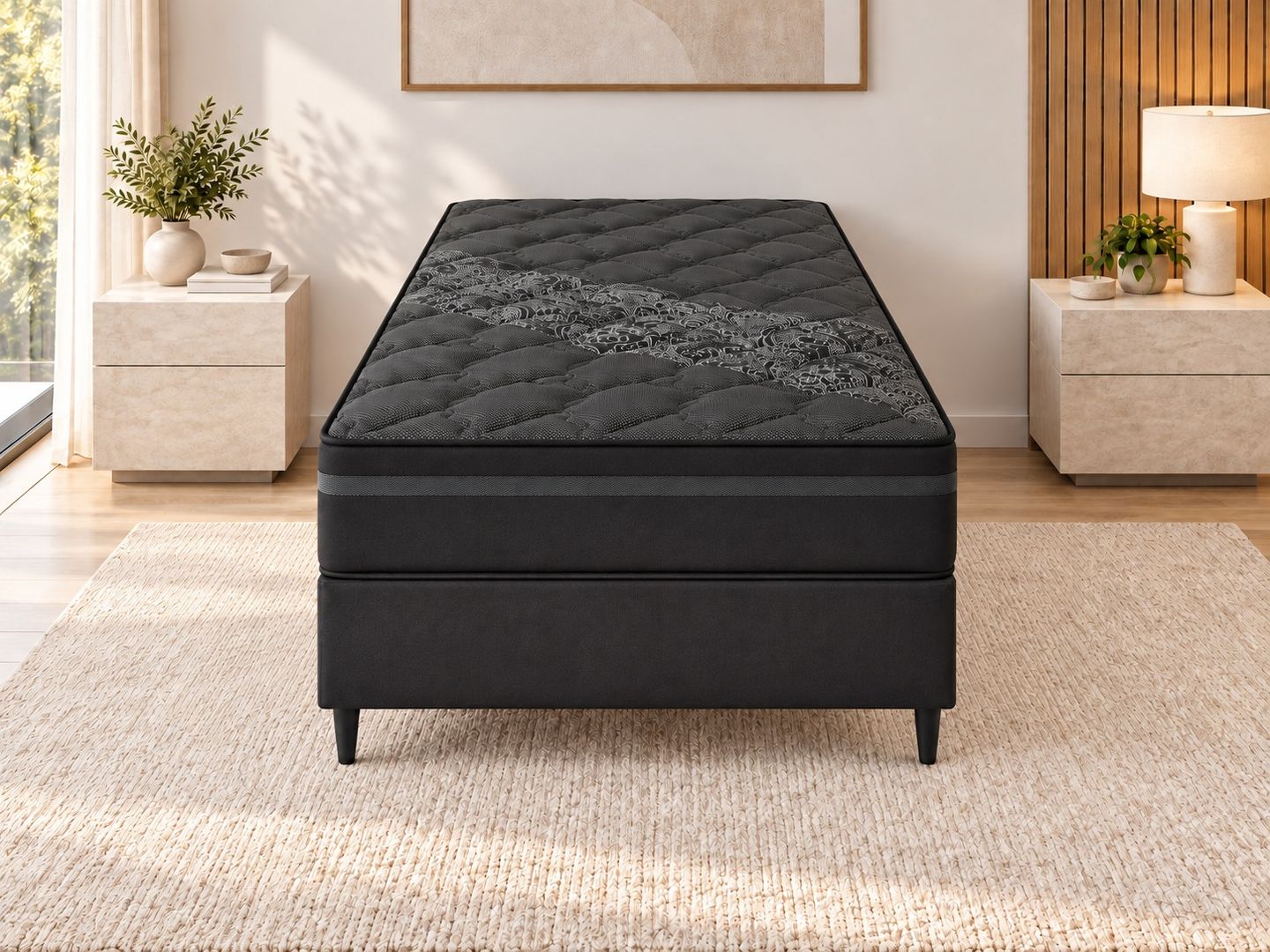 Conjunto Troy Black com Box Extra Firme 32cm D29 Ortopédico 180kg por pessoa