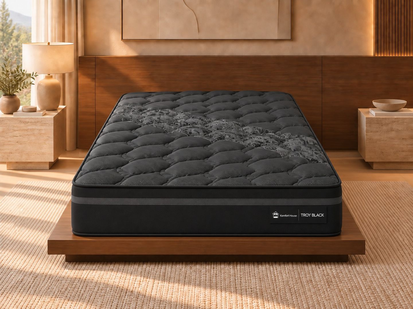 Troy-Black-128-por-188-cm-em-ambientacao-frontal-ilustrativa.-Base-e-decoracao-nao-inclusas.