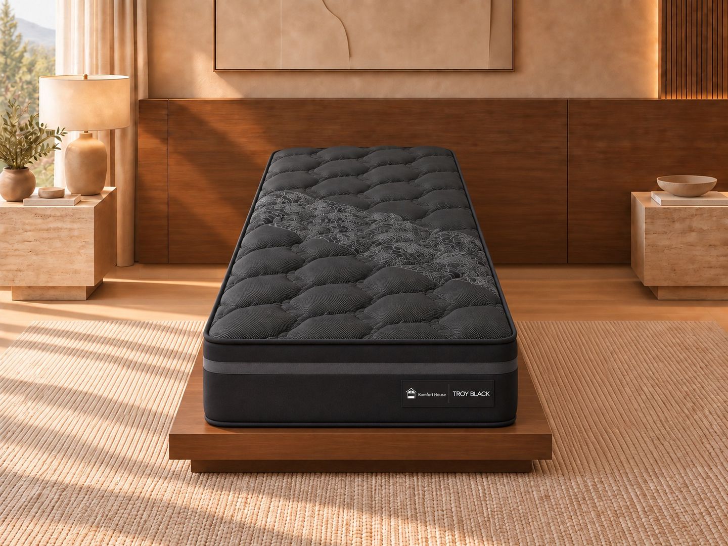 Troy-Black-96-por-203-cm-em-ambientacao-frontal-ilustrativa.-Base-e-decoracao-nao-inclusas.