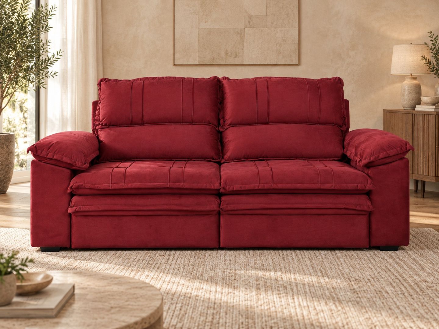 Sofa-Alemanha-195-m-em-veludo-vinho-8295-visto-de-frente-em-ambientacao-ilustrativa.-Decoracao-nao-inclusa.