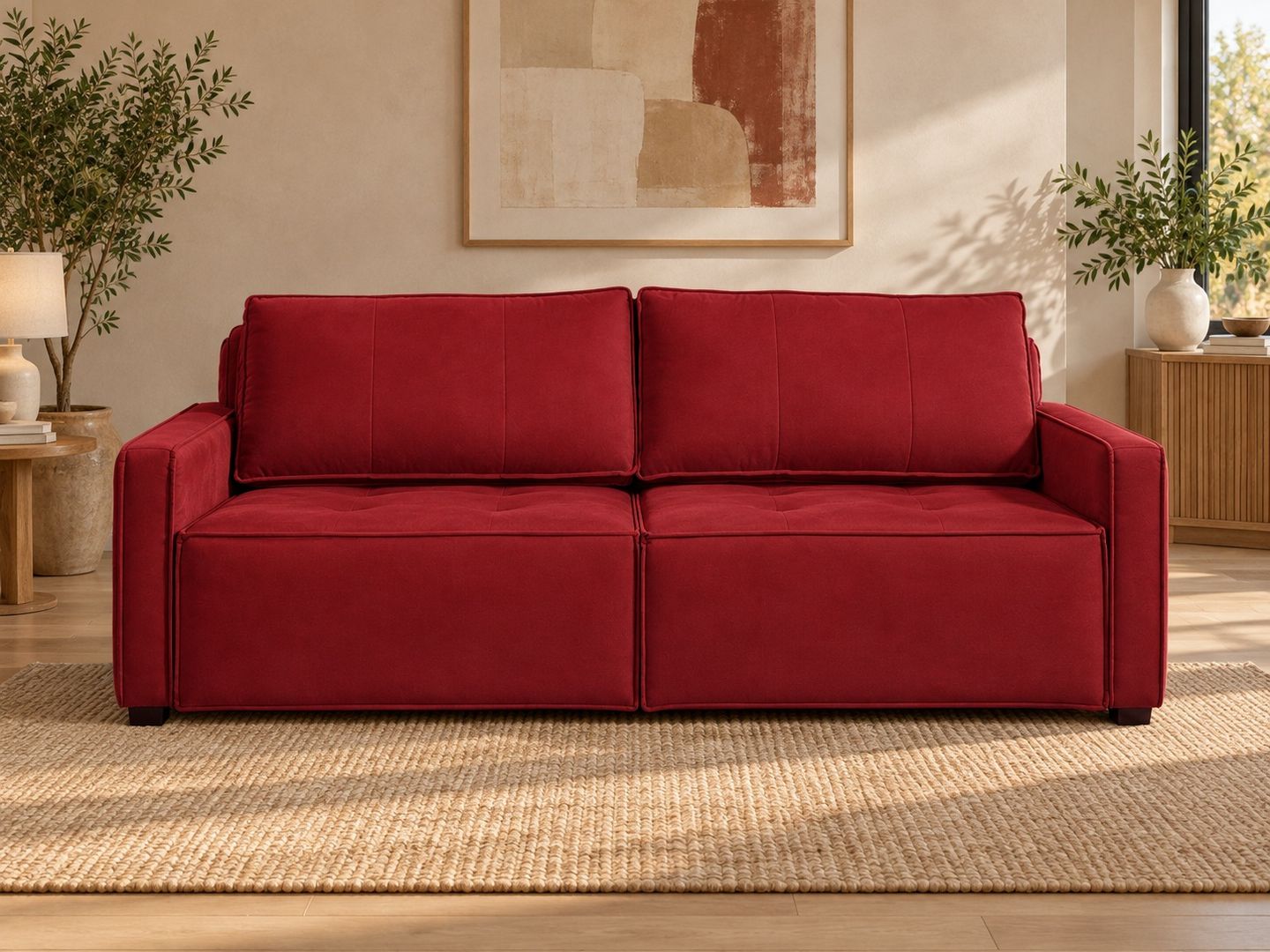 Sofa-Filipinas-208-VELUDO-VINHO-8295-visto-de-frente-em-ambientacao-ilustrativa.-Decoracao-nao-inclusa.