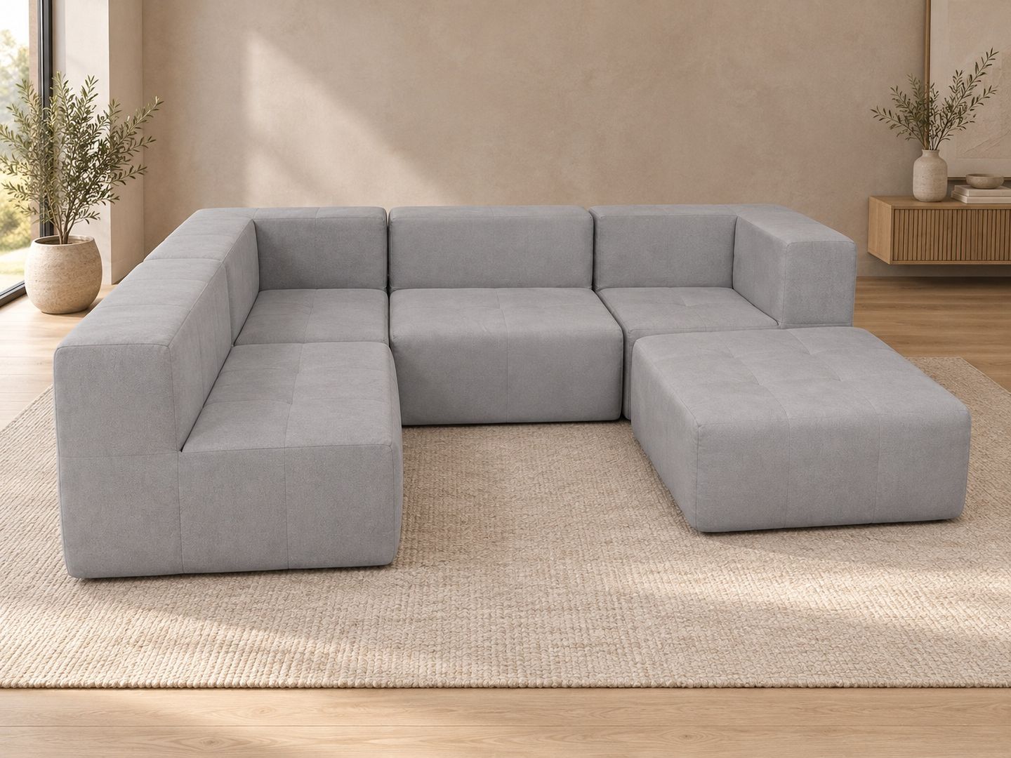 Sofá Modular Nara Komfort In Box 4 lugares com 1 puff em U