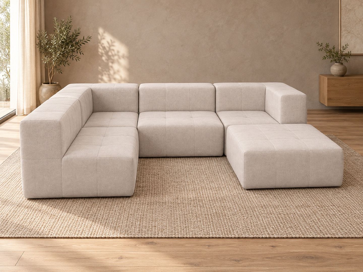 Sofá Modular Nara Komfort In Box 4 lugares com 1 puff em U