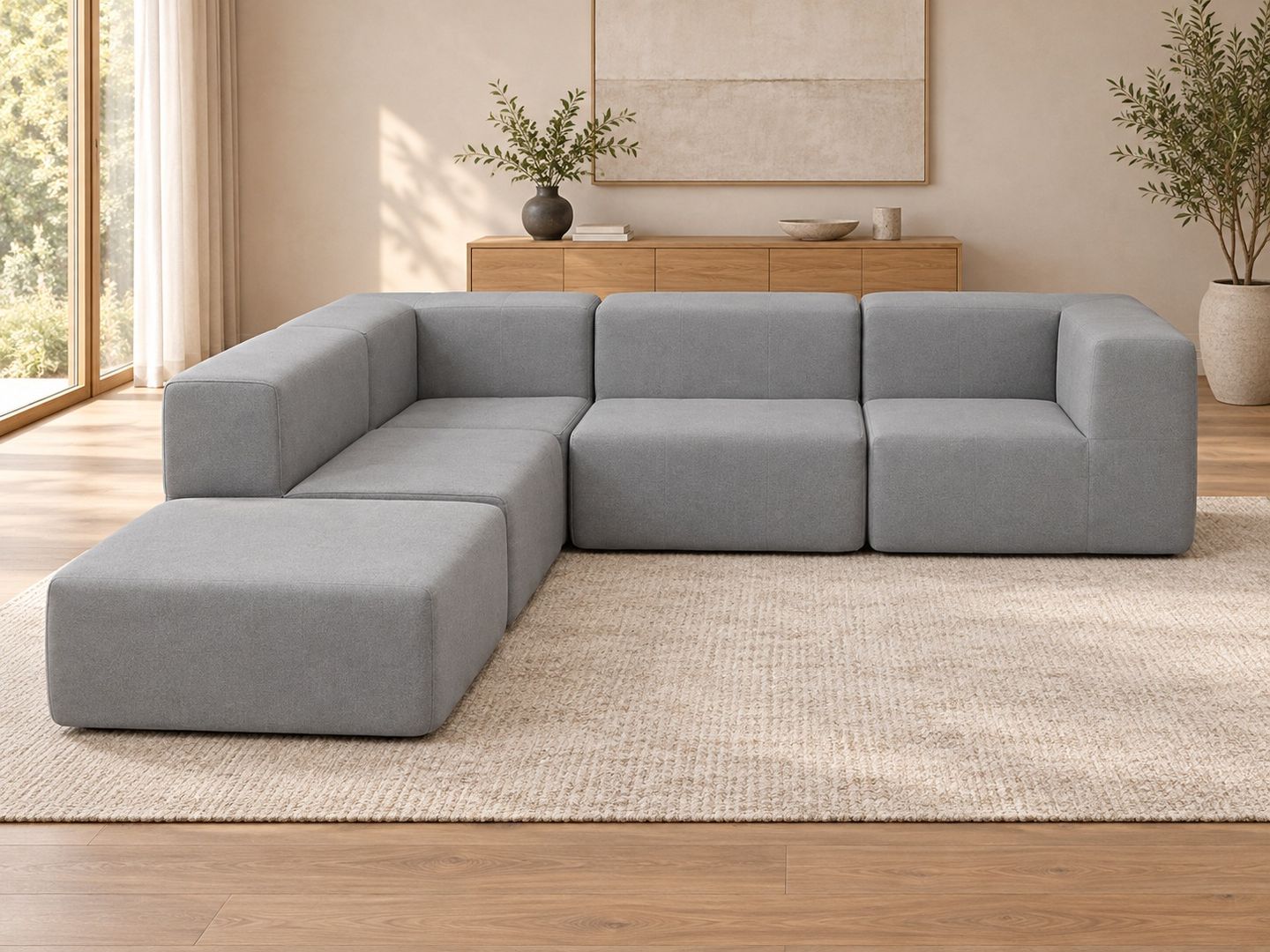 Sofá Modular Nara Komfort In Box 4 lugares com 1 puff em L