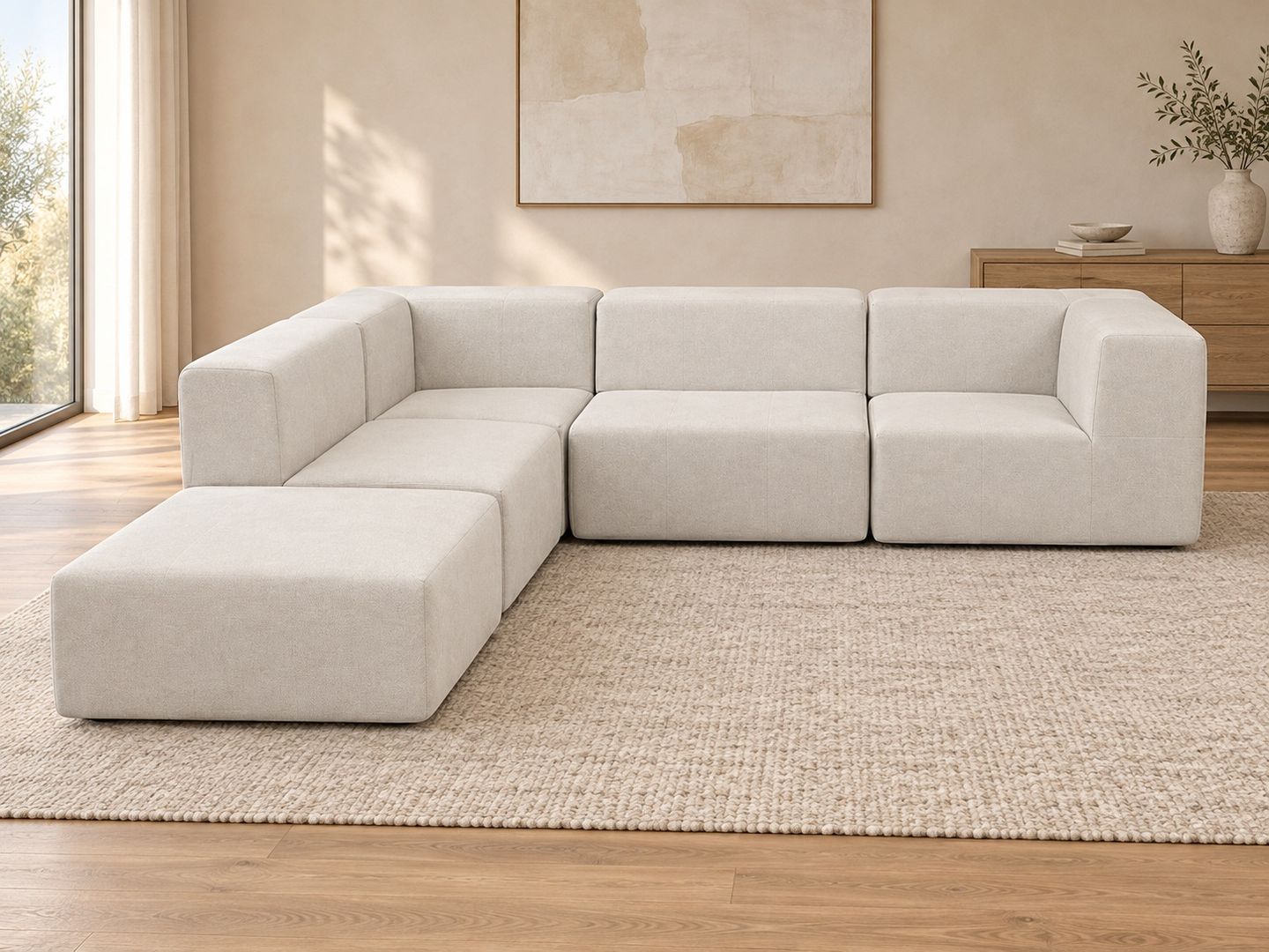 Sofá Modular Nara Komfort In Box 4 lugares com 1 puff em L