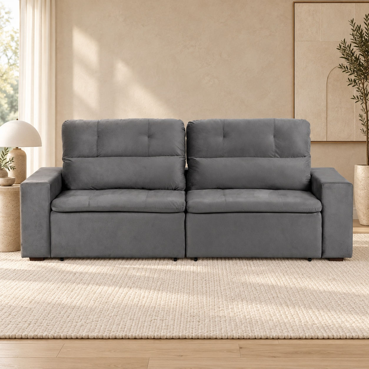 Sofa-Bahamas-cinza8278-de-frente.-Ambientacao-ilustrativa-decoracao-nao-inclusa.