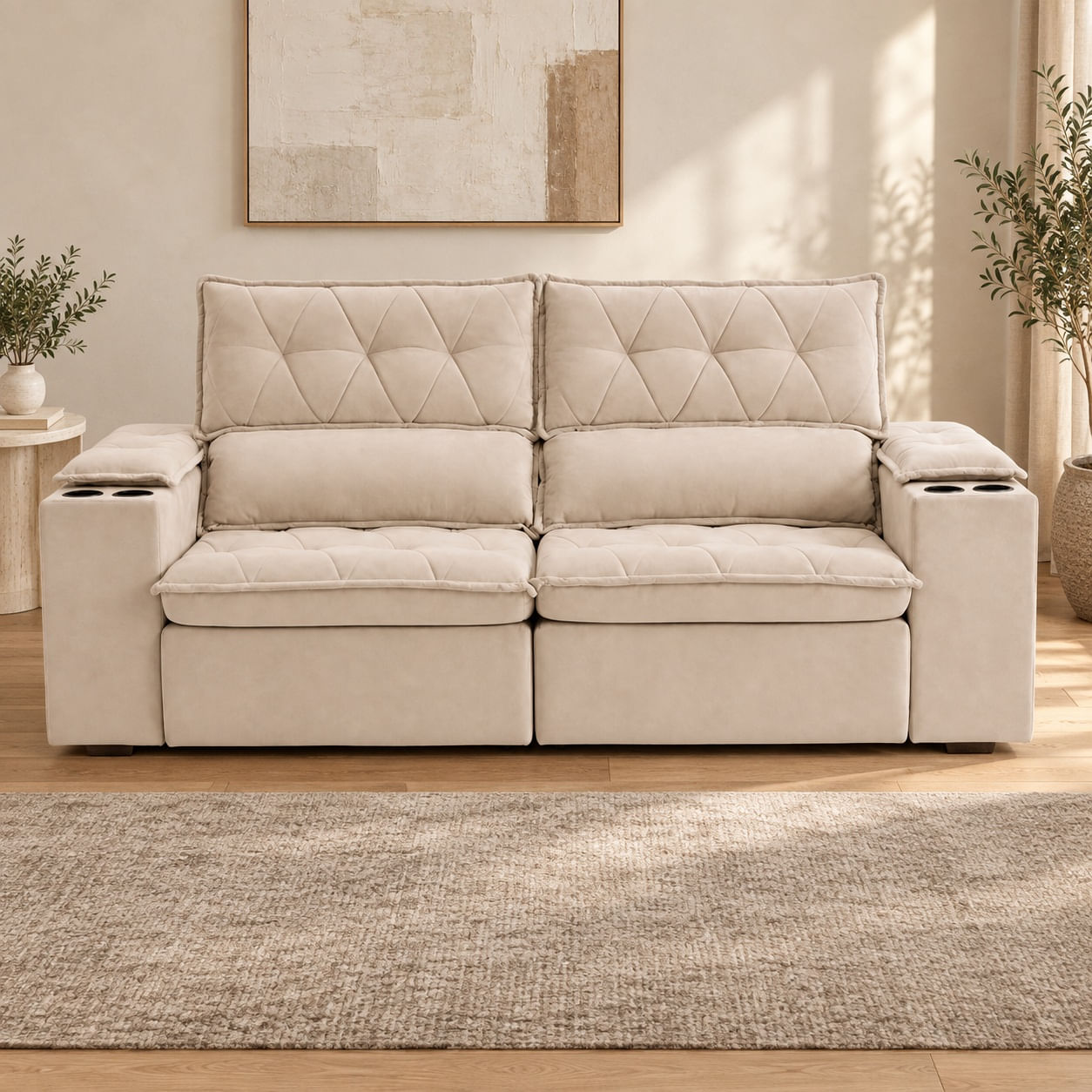 Sofa-Doha-214-m-em-veludo-bege-9205-vista-frontal-ambientada.