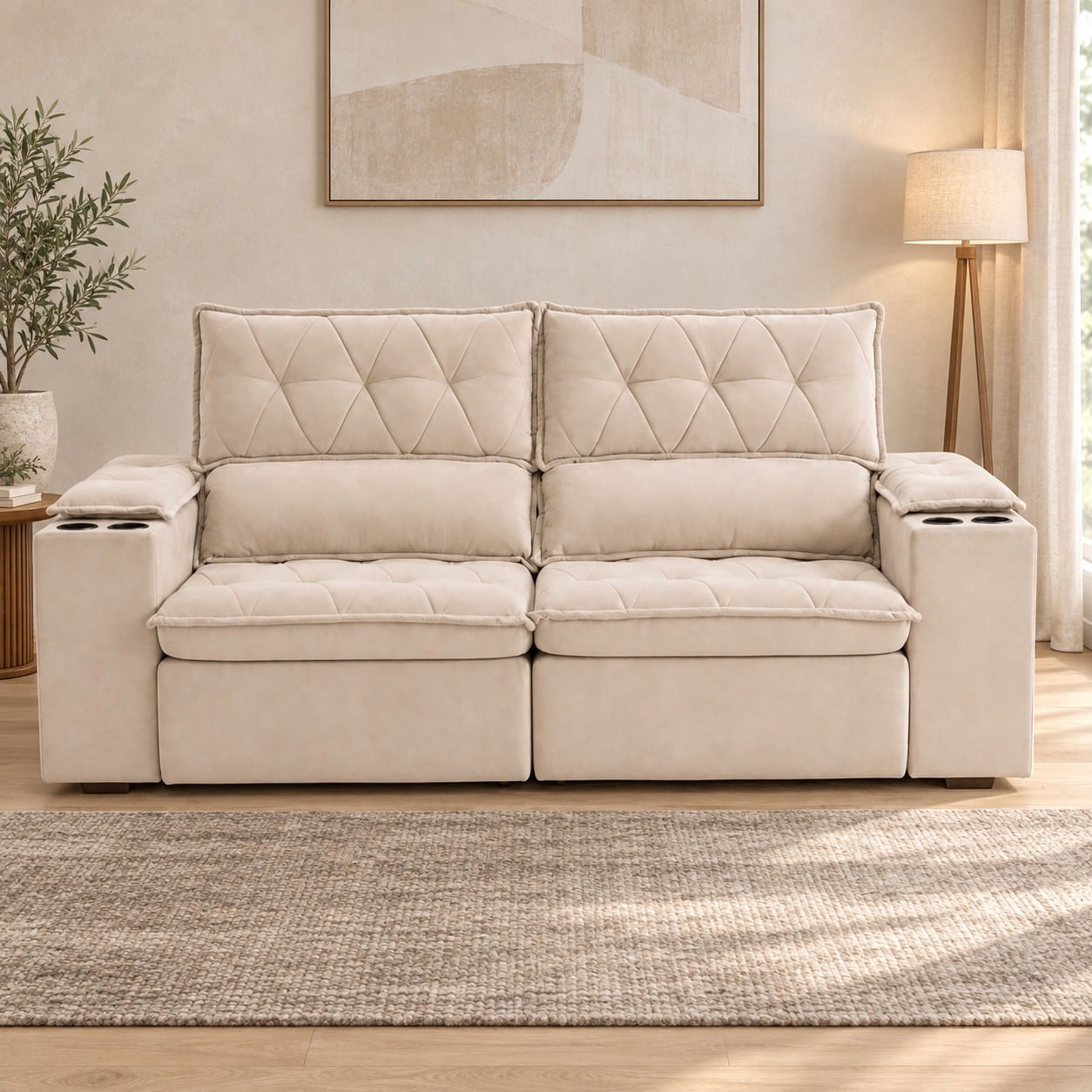 Sofa-Doha-234-m-em-veludo-bege-9205-vista-frontal-ambientada.