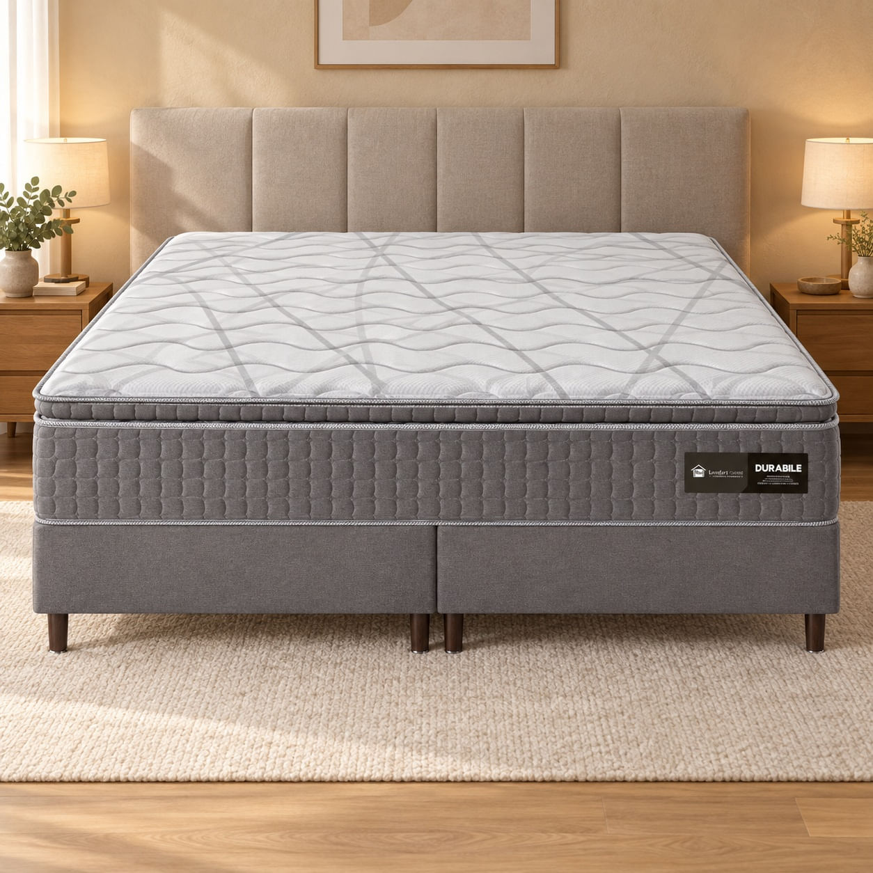 Conjunto Durabille Pillow Top com Box com Molas Ensacadas e Espuma Convencional D28 Conforto Médio A