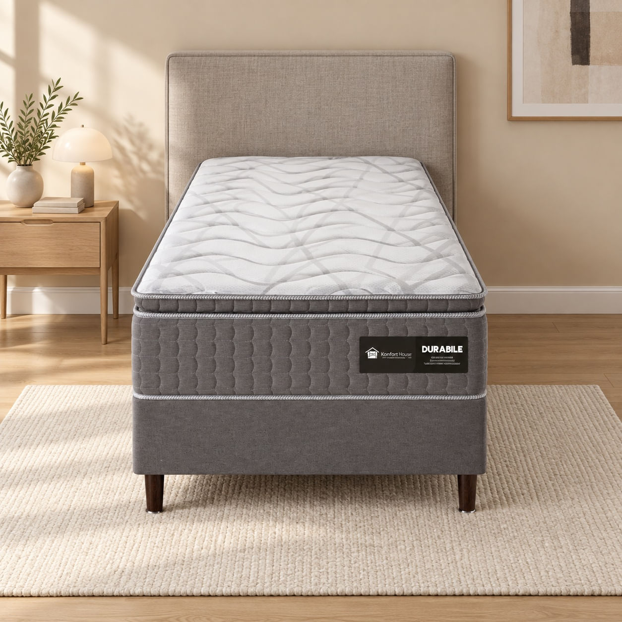 Conjunto Durabille Pillow Top com Box com Molas Ensacadas e Espuma Convencional D28 Conforto Médio A