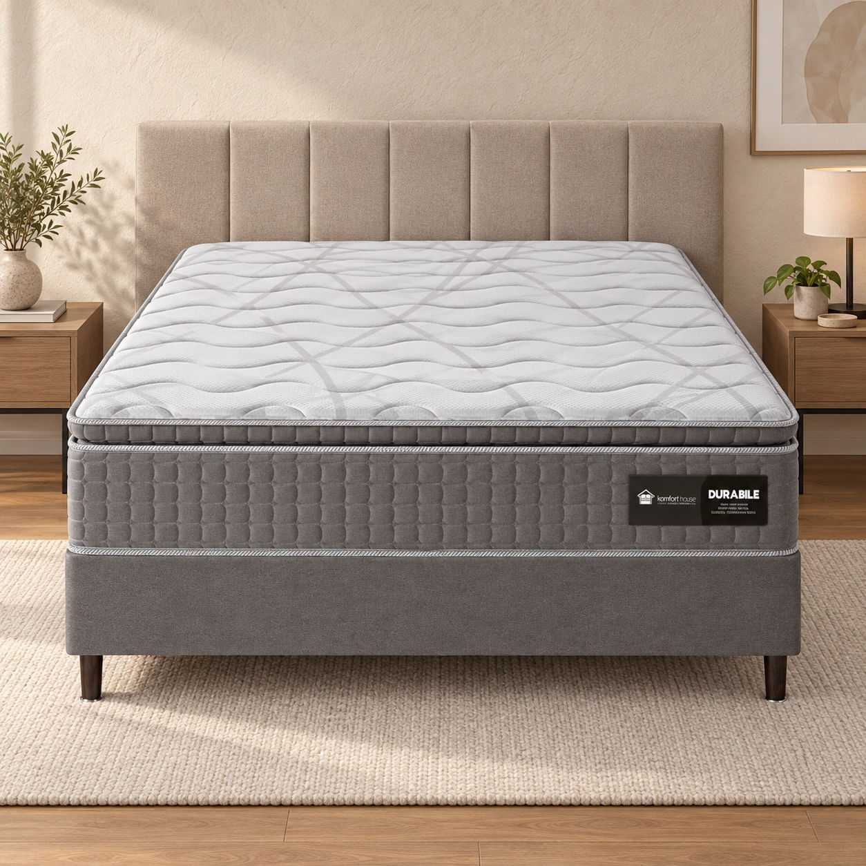 Conjunto Durabille Pillow Top com Box com Molas Ensacadas e Espuma Convencional D28 Conforto Médio A