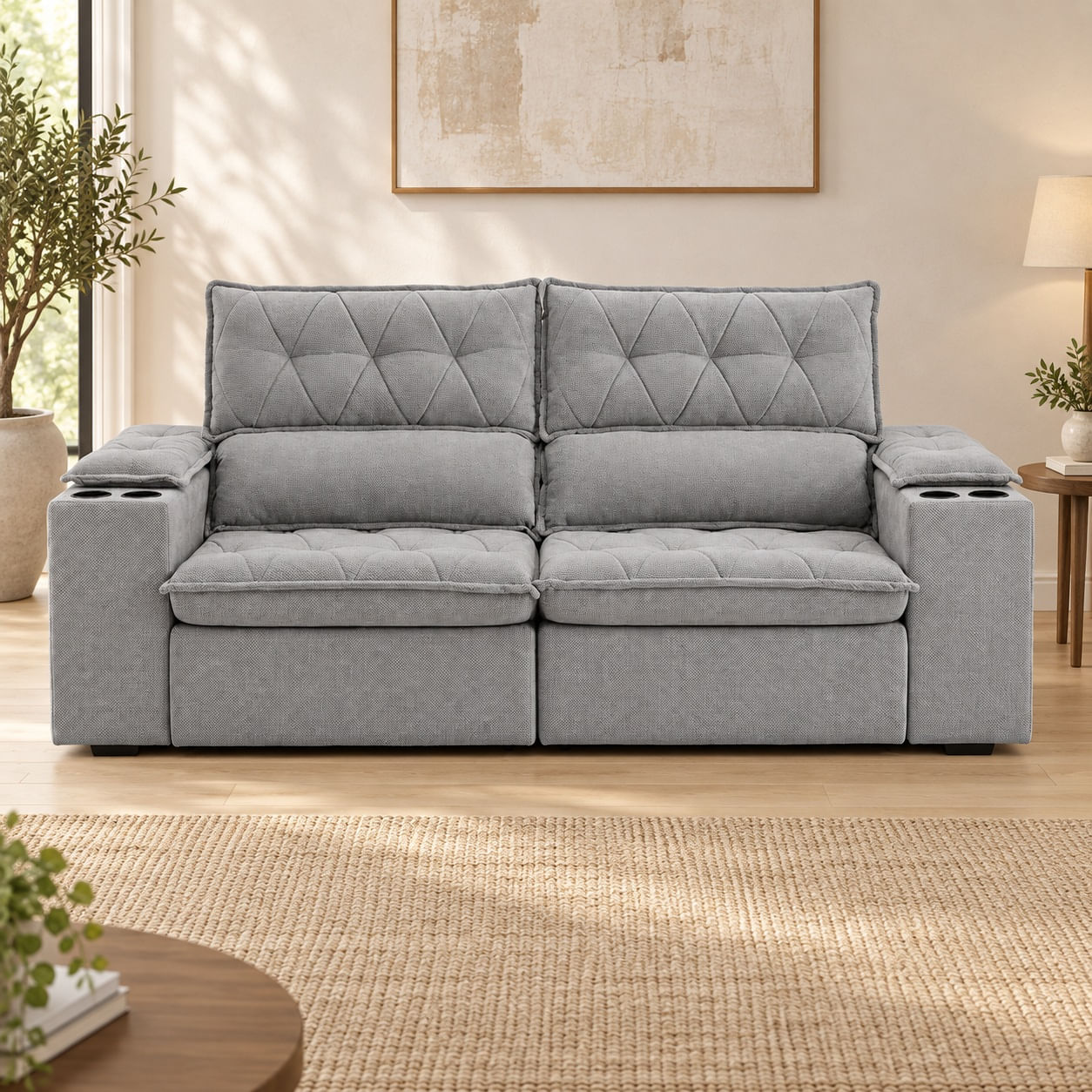 Sofa-Doha-214-m-boucle-cinza-9176-de-frente-em-ambiente