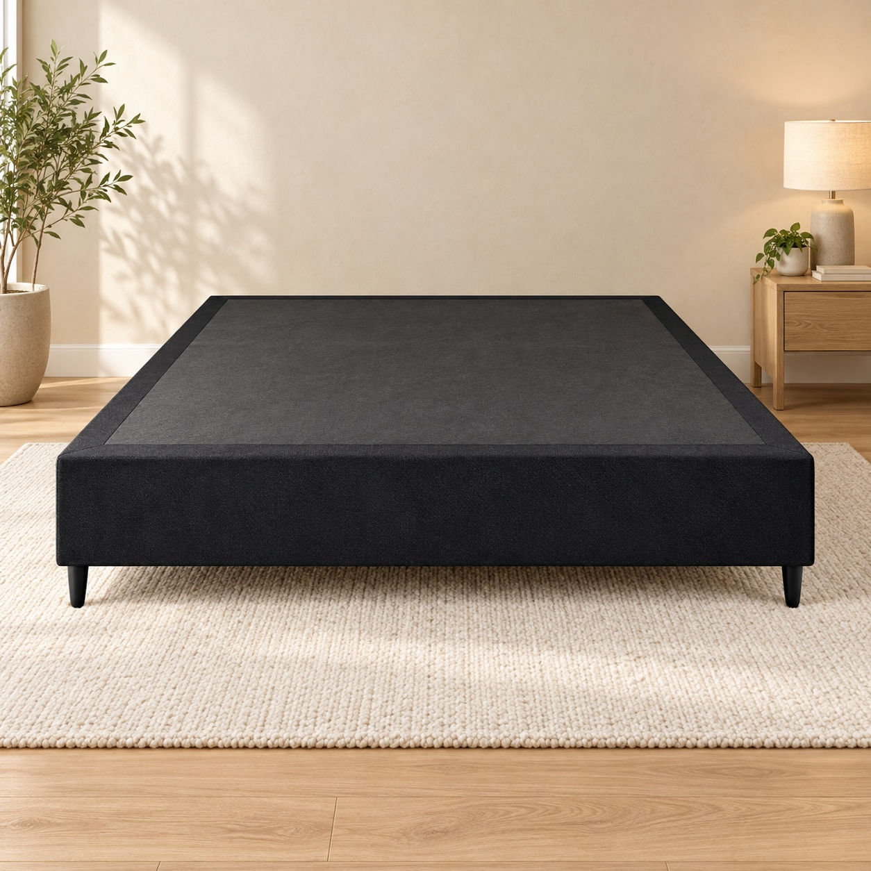 Base-Box-Leader-casal-preta-138-por-188-cm-de-frente-em-ambiente-sem-colchao