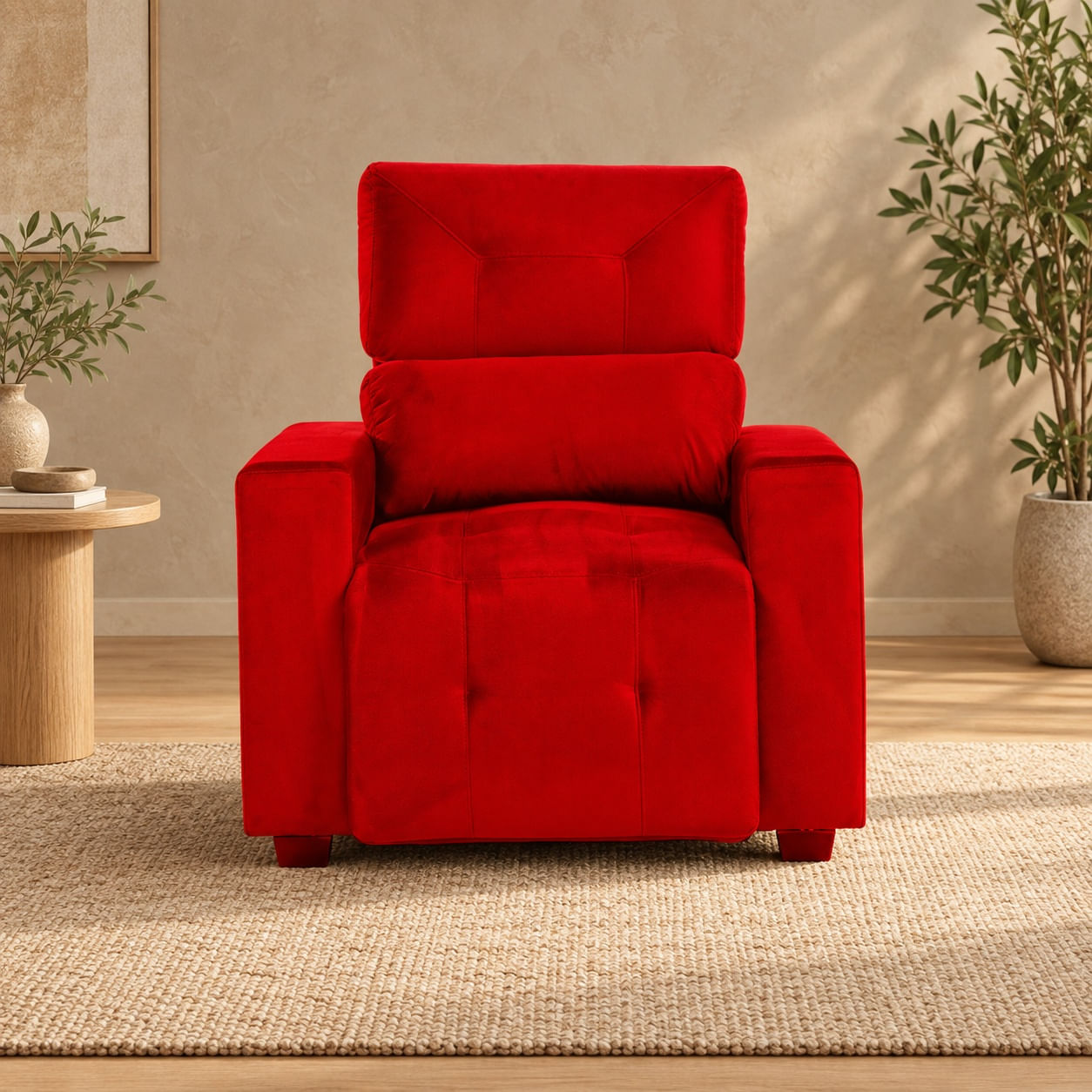 Poltrona-Austria-veludo-vermelho-TC8295-de-frente-em-ambiente-ilustrativo.-Decoracao-nao-inclusa.