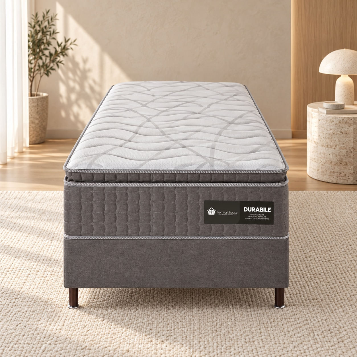 Conjunto Durabille Pillow Top com Box com Molas Ensacadas e Espuma Convencional D28 Conforto Médio A