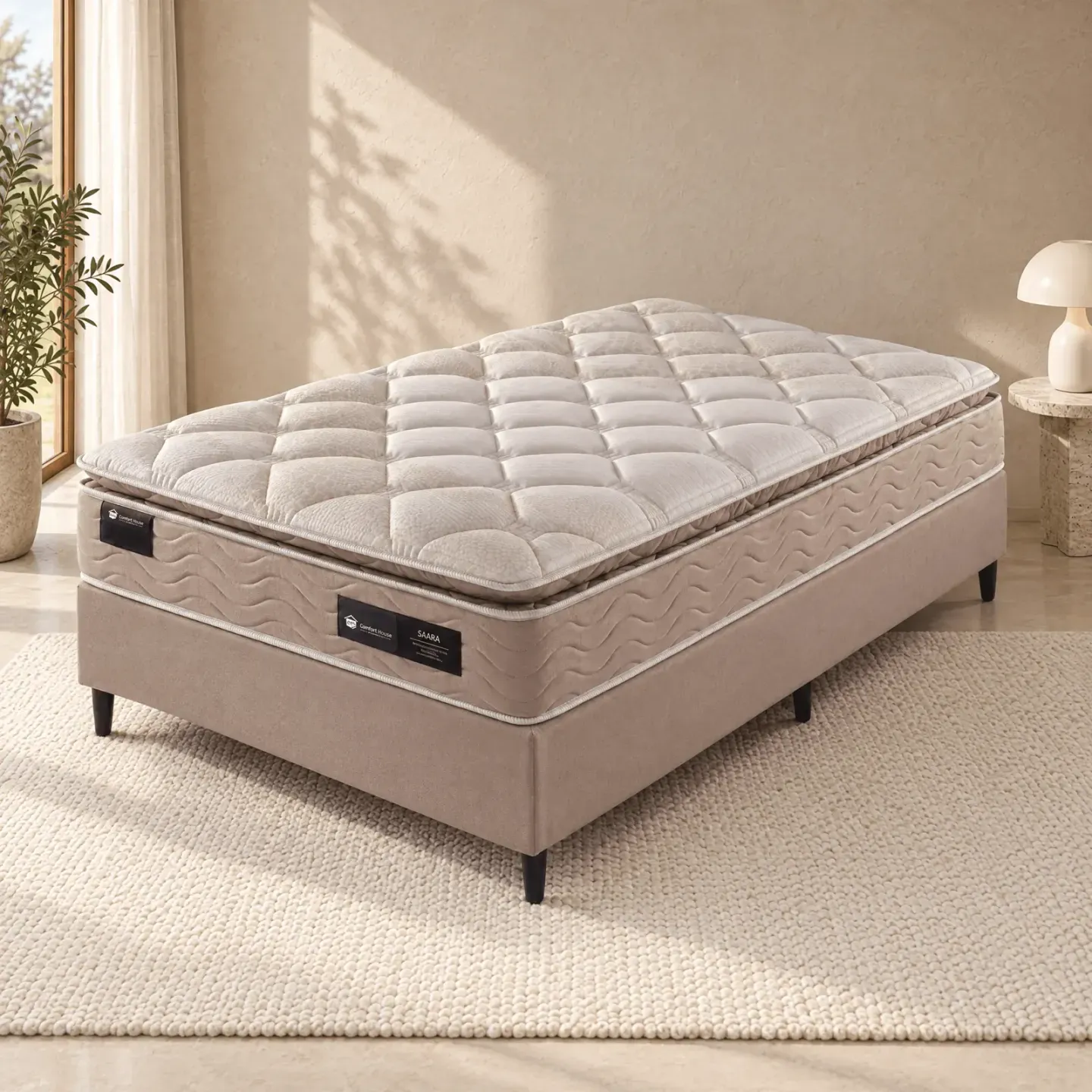 Conjunto Saara Plus com Box com Estrutura Rígida EPS e Espuma HR D33 Ortopédico Misto Altura 32cm